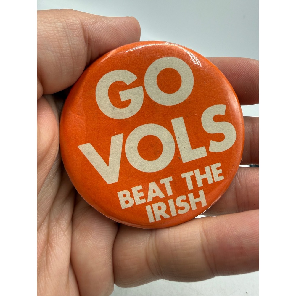 Vintage Tennessee Volunteers Go Vols Beat The Irish Pinback Button Orange White